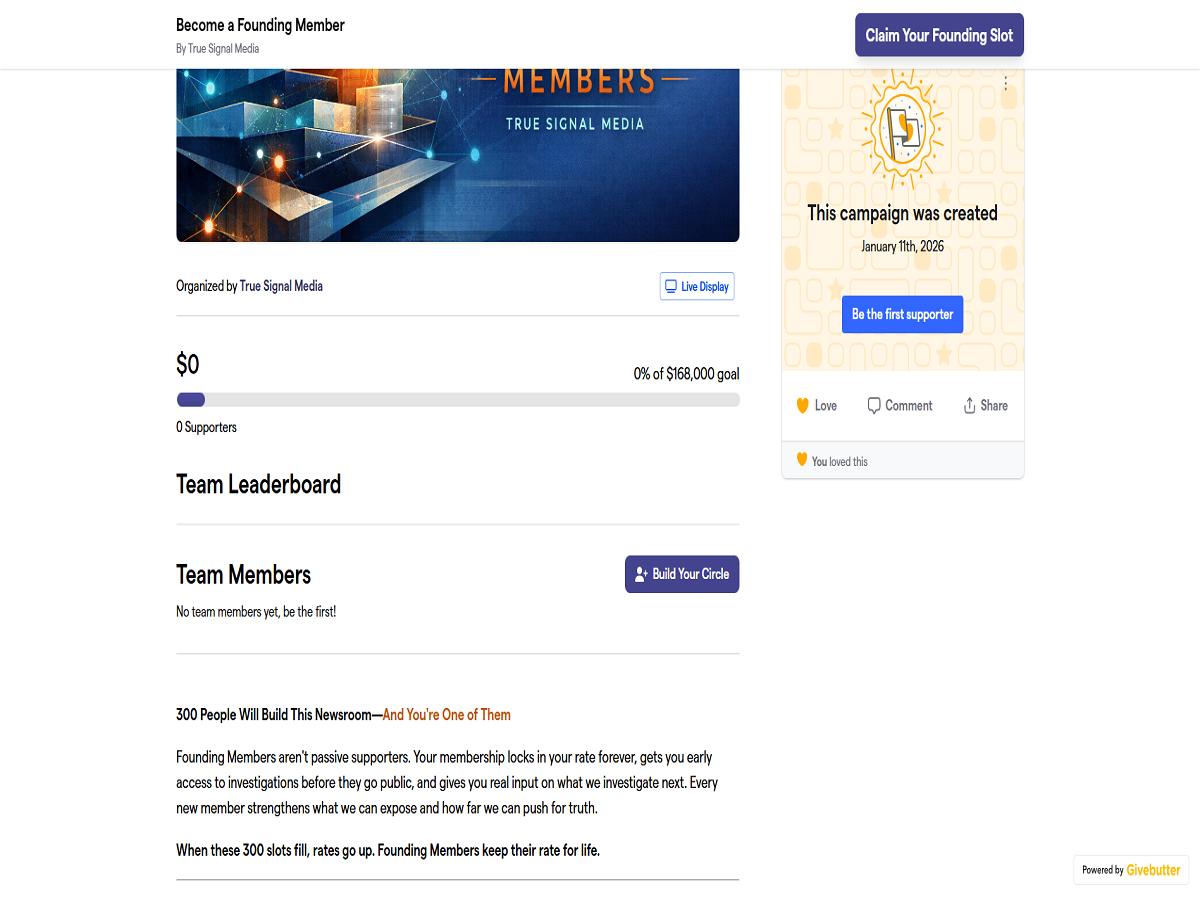 True Signal Media Founding Members Campaign - Live Progress